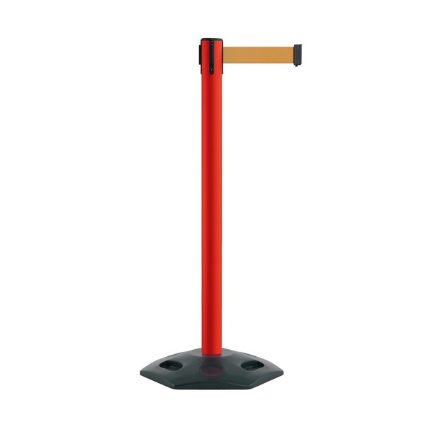 Montour Line Stanchion Belt Barrier Rubber Base Red Post 9ft.Brown Belt MSR630-RD-BN-90